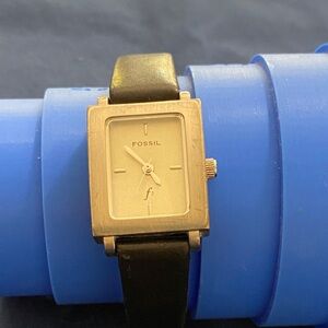 Fossil Silver Watch with Black leather Strap